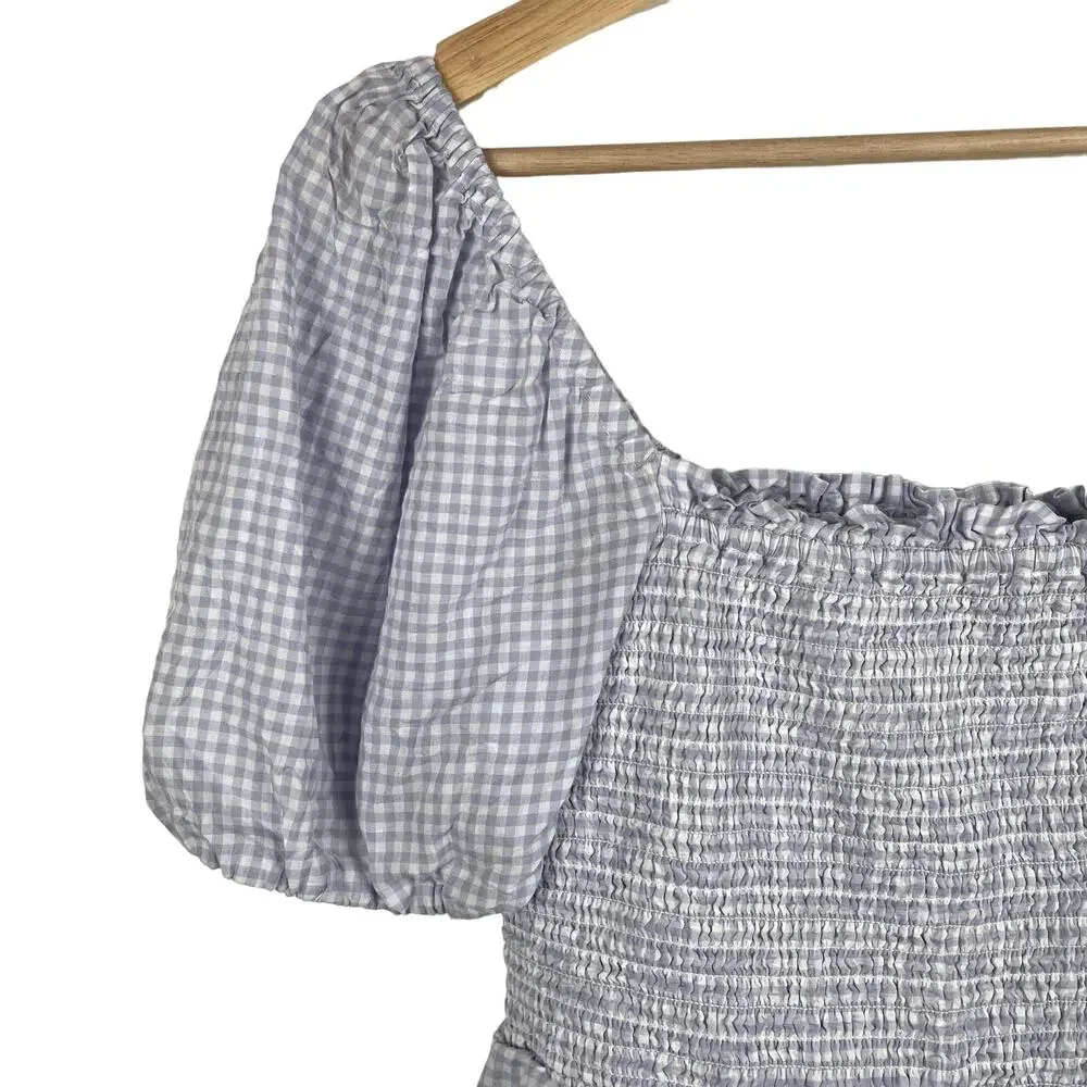 J. Crew Gingham Plaid Squareneck Smocked Cotton Voile Crop Top Lilac White Sz S